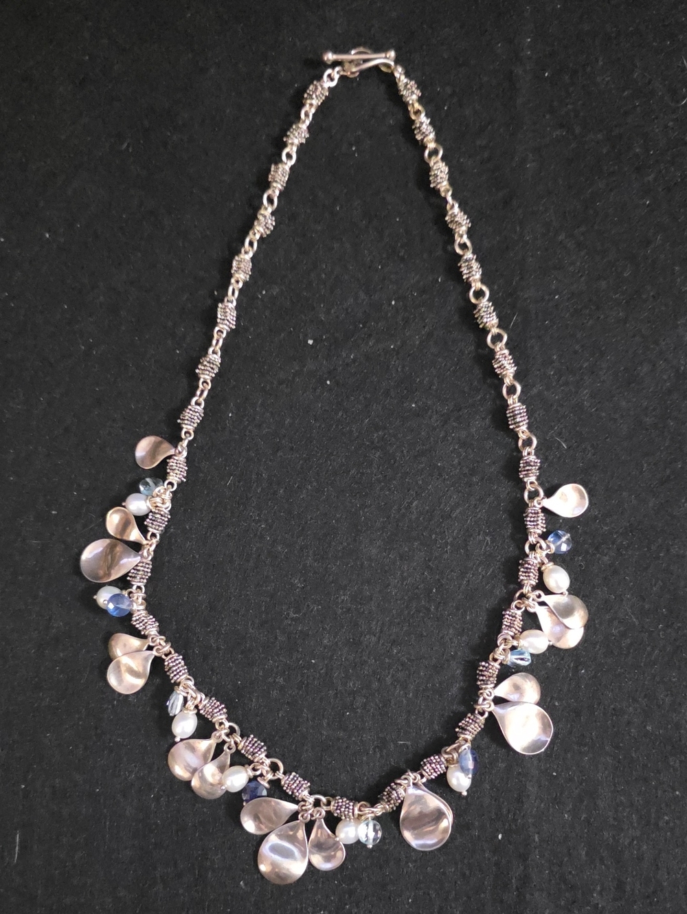 Sterling Silver Teardrop and Pearl Charm Necklace - Pink/Gray